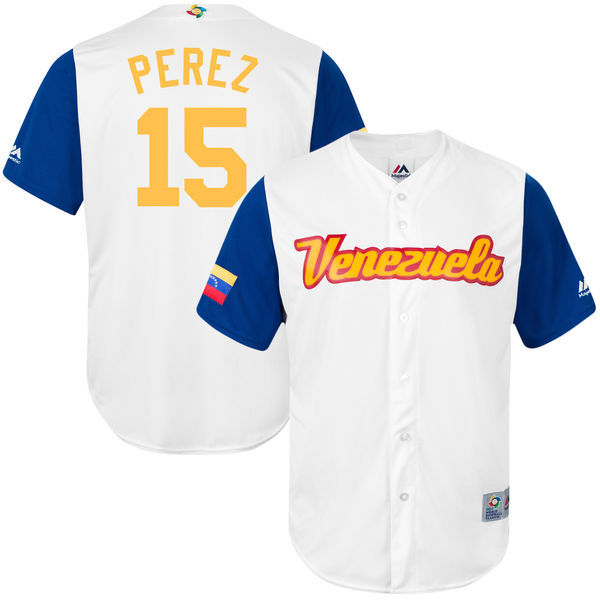 customized Men Venezuela Baseball #15 Salvador Perez White 2017 World Baseball Classic Replica Jersey